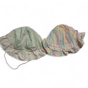 Vintage 80s Pastel Stripe Grid Ruffle Baby‎ Bonnet Bucket Hat Lot 18 Months